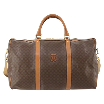 Celine Vintage Duffle Canvas and Leather, Brown, Canvas, Travel Bag