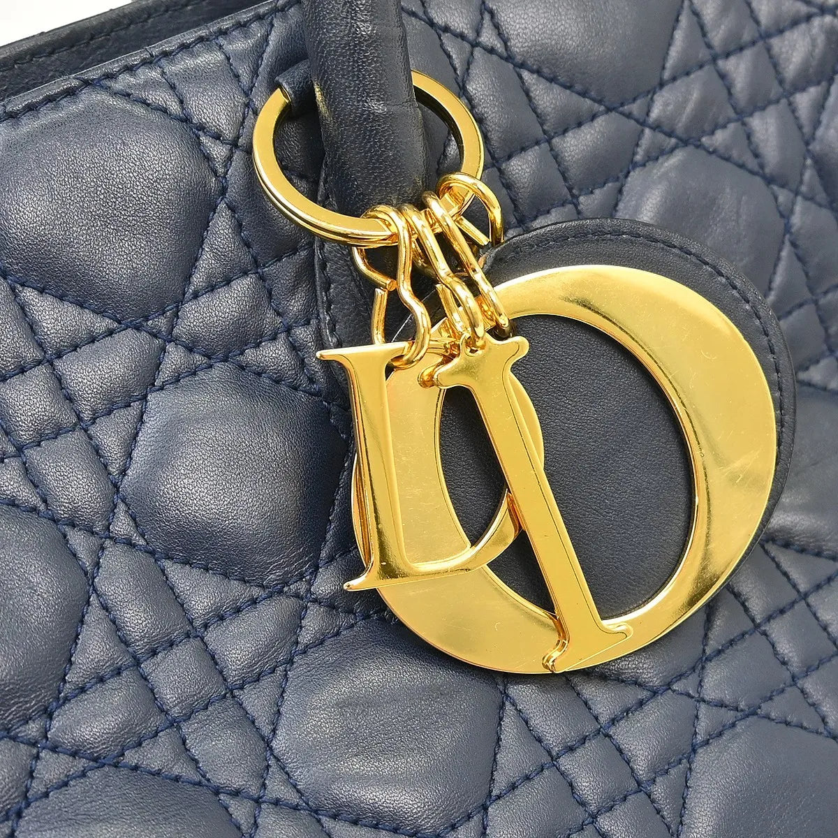 Christian Dior Lady Dior Soft Satchel Cannage Quilt Lambskin, Navy, Leather, Tote Bag