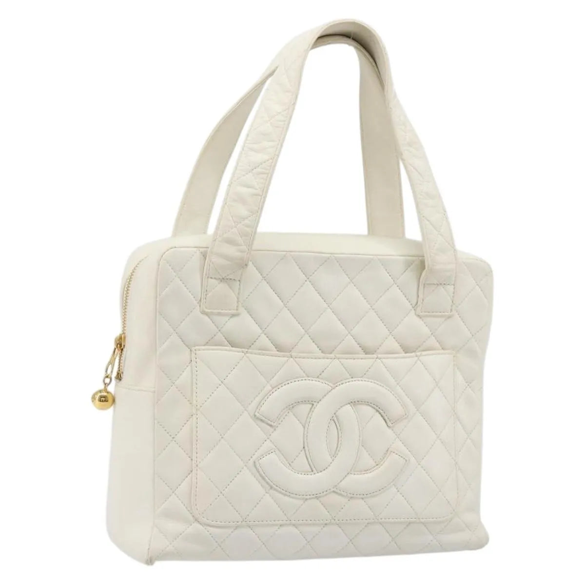 Chanel CC handbag Leather, White, Canvas, Handbag