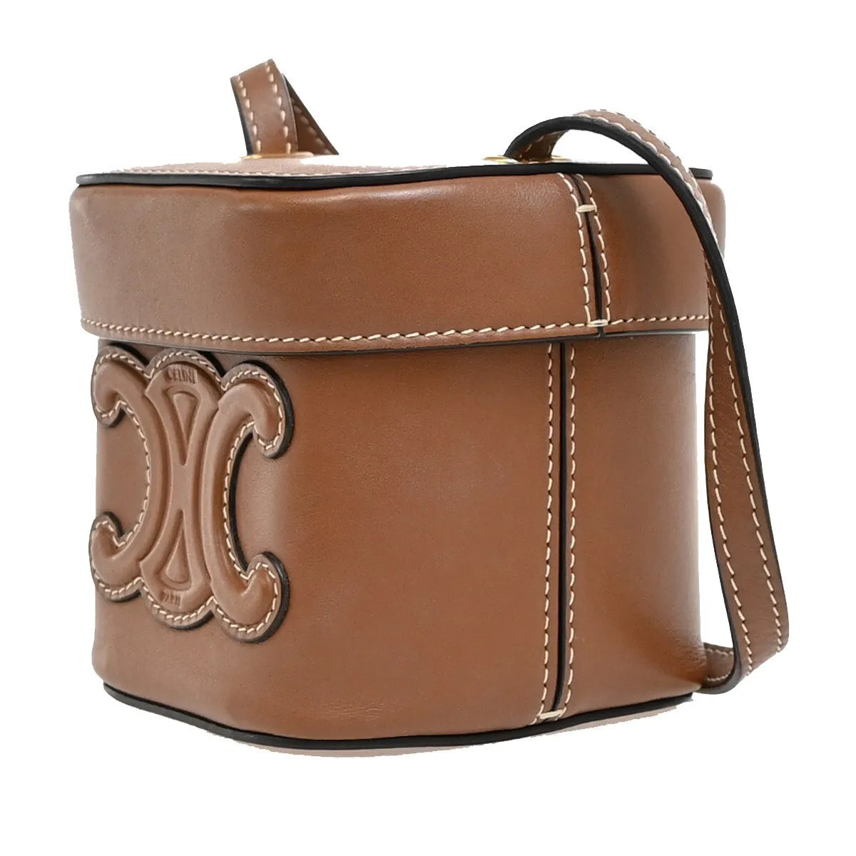 Celine Cuir Triomphe Box Leather, Brown, Leather, Handbag