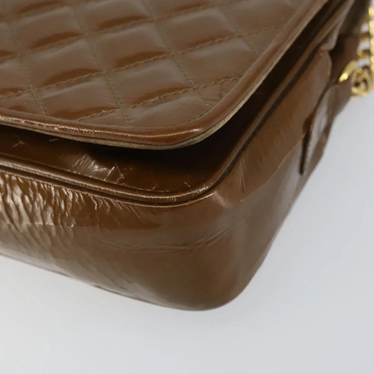 Bally Vintage Chain Quilted Patent leather, Brown, Patent Leather, Shoulder Bag
