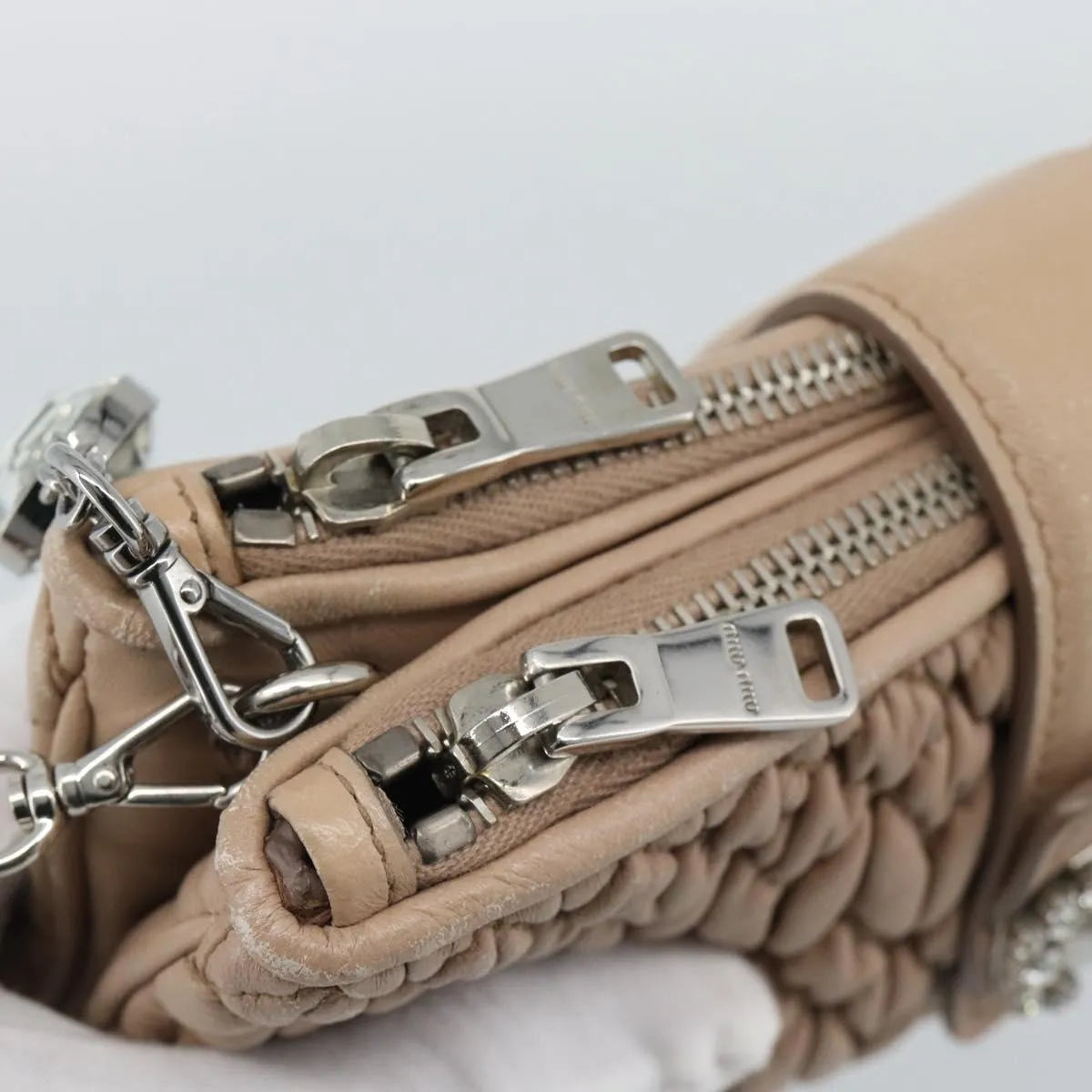 Miu Miu Crystal Convertible Chain Matelasse Leather, Pink, Leather, Shoulder Bag