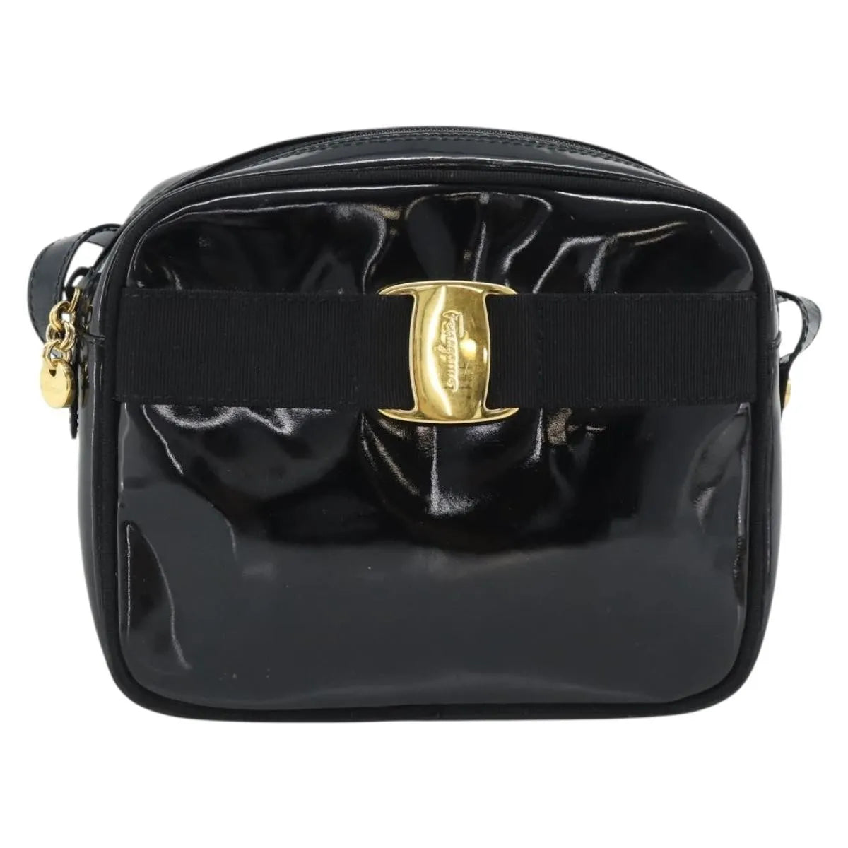 Salvatore Ferragamo Vala Patent Leather, Black, Patent Leather, Shoulder Bag