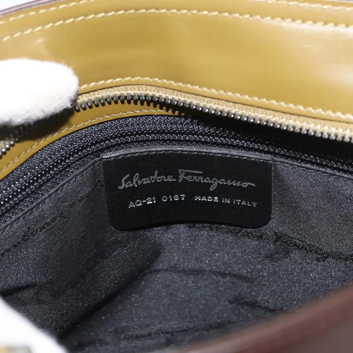 Salvatore Ferragamo Double Gancini Side Buckle Tote Patent Leather, Brown, Patent Leather, Handbag