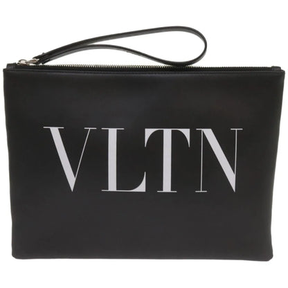 Valentino Garavani VLTN Wristlet Clutch Printed Leather, Black, Leather, Clutch