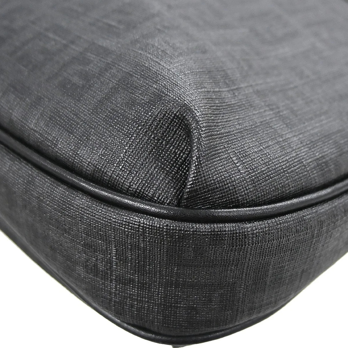 Fendi Front Pocket Messenger Zucchino Coated Canvas, Black, PVC, Shoulder Bag