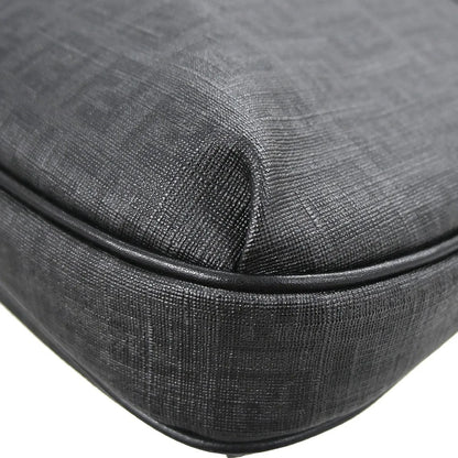 Fendi Front Pocket Messenger Zucchino Coated Canvas, Black, PVC, Shoulder Bag