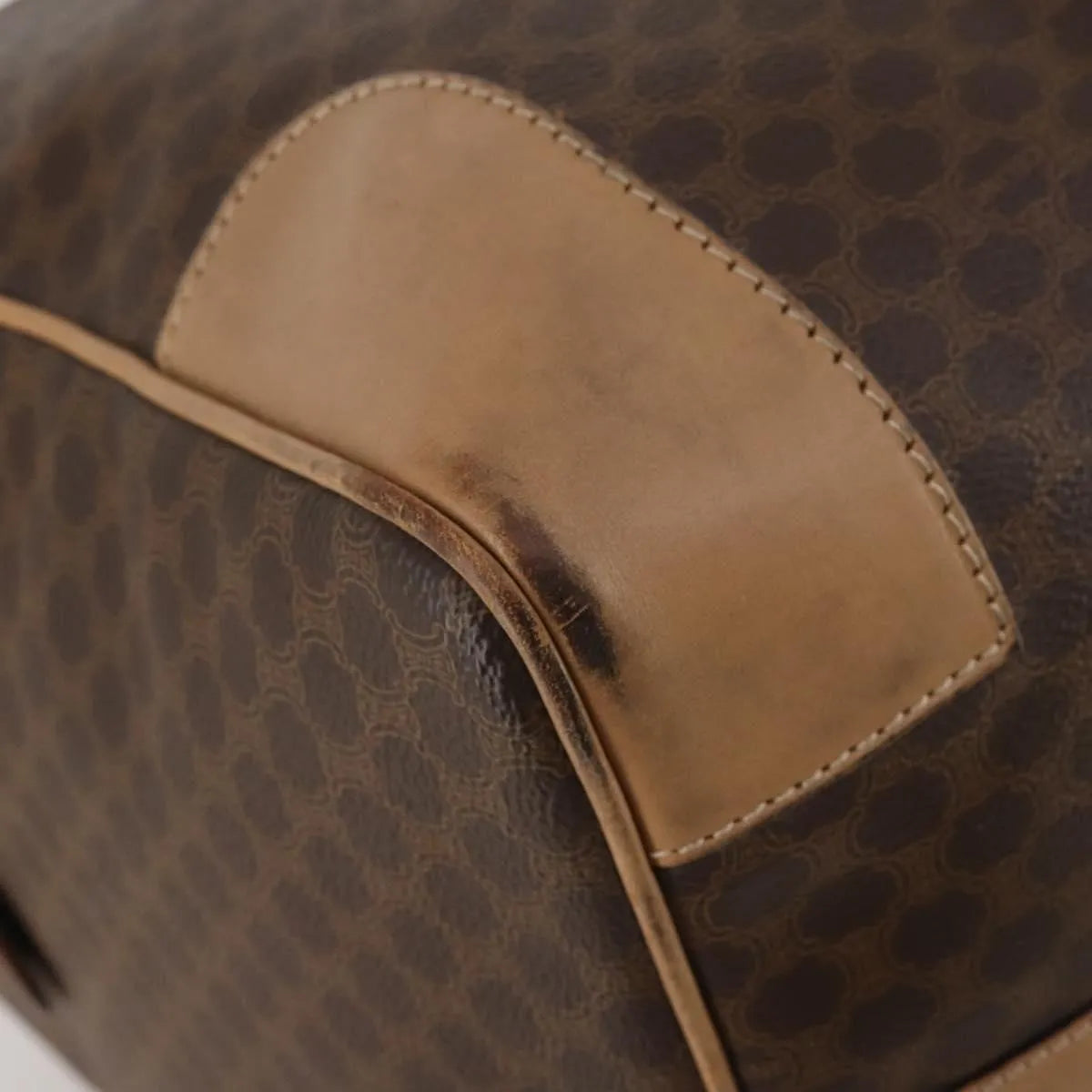 Celine Vintage Duffle Macadam Coated Canvas, Brown, Canvas, Travel Bag