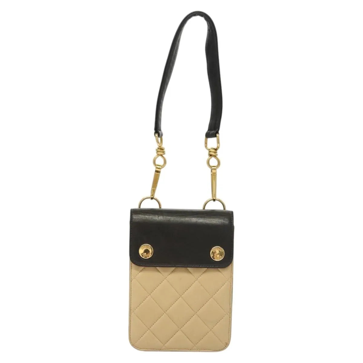 Chanel Vintage Button Waist Quilted Lambskin, Beige, Leather, Handbag