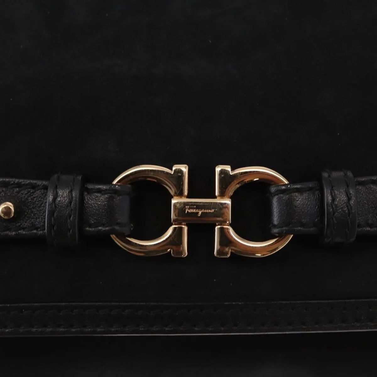 Salvatore Ferragamo Gancini Suede, Black, Suede, Shoulder Bag