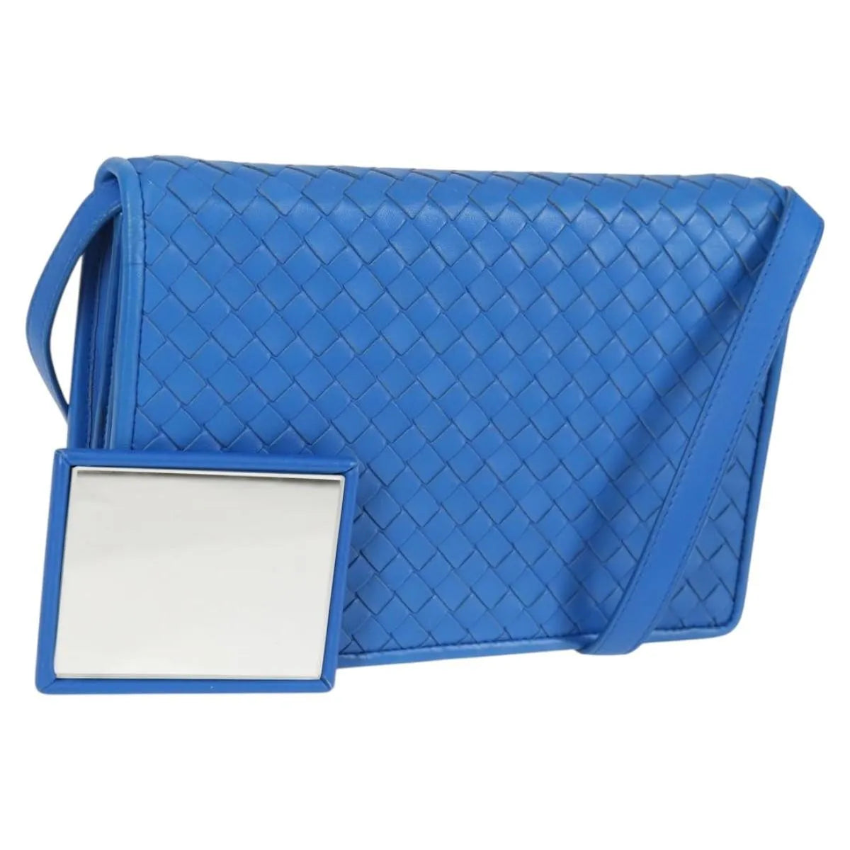 Bottega Veneta Double Compartment Flap Intrecciato Nappa, Blue, Leather, Shoulder Bag