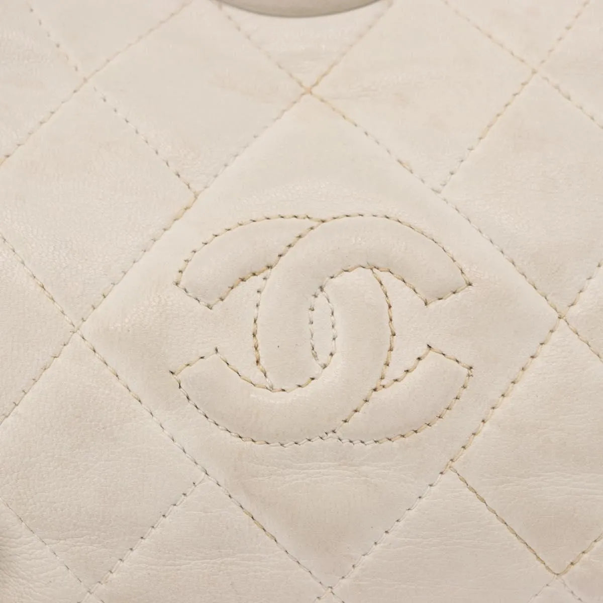 Chanel Vintage Diamond CC Tassel Quilted Lambskin, White, Leather, Shoulder Bag