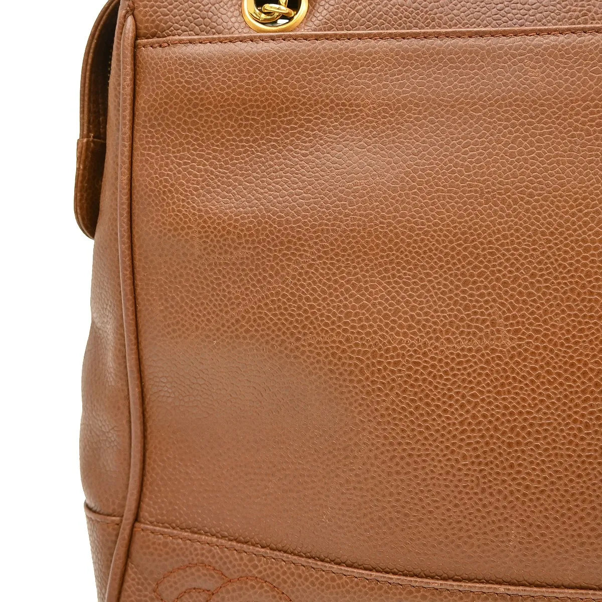 Chanel Vintage Stitched CC Caviar, Brown, Leather, Shoulder Bag