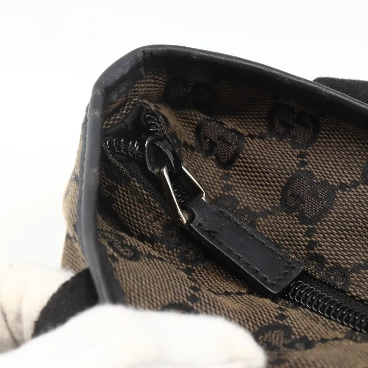 Gucci Vintage Front Pocket Tote GG Coated Canvas with Leather, Black, Canvas, Tote Bag