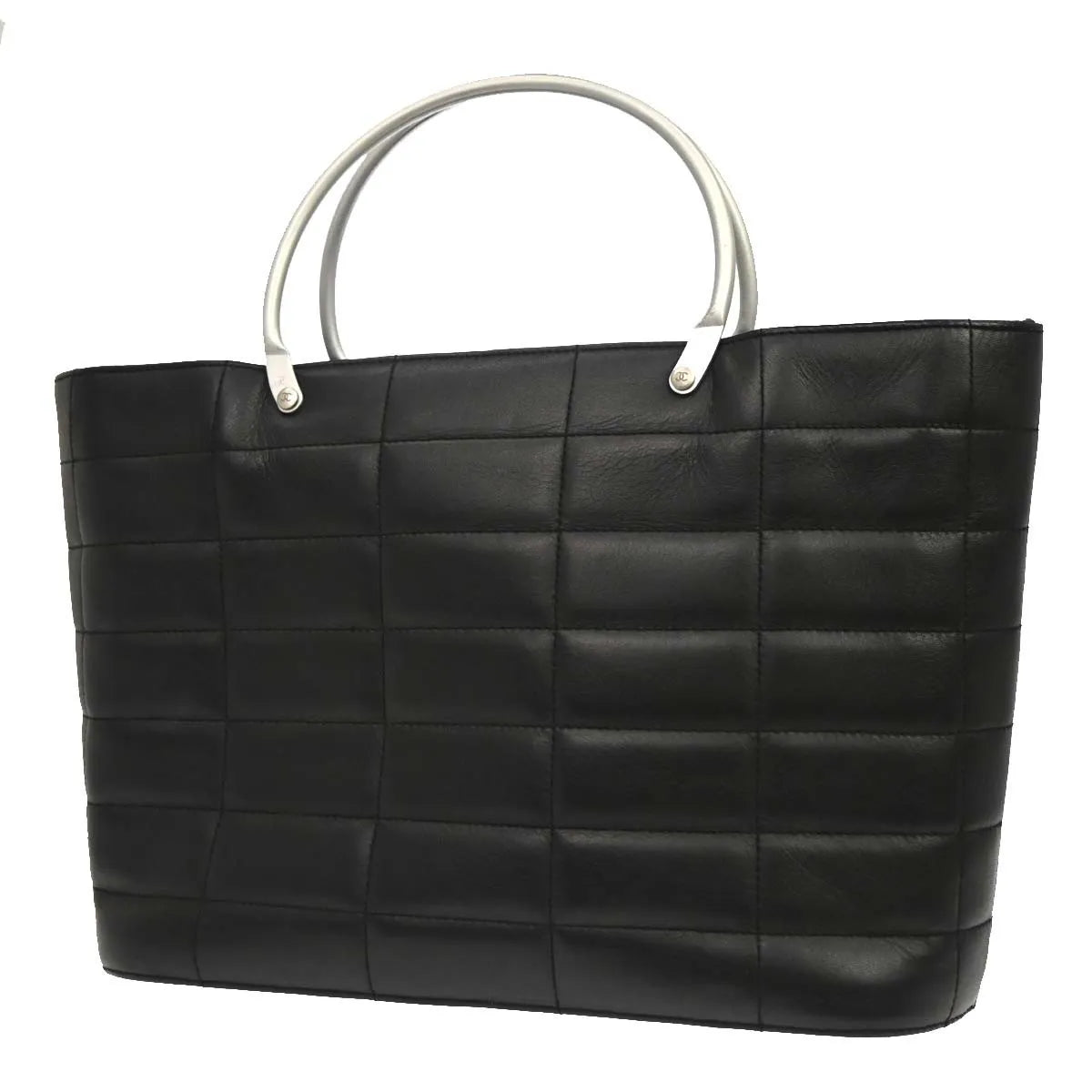 Chanel Vintage Chocolate Bar Tote Quilted Leather, Black, Leather, Tote Bag