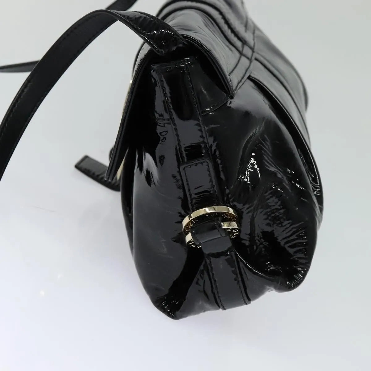 Bvlgari Chandra Flap Enamel, Black, Patent Leather, Shoulder Bag