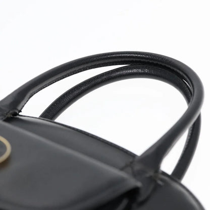 Celine Circle Logo Leather, Black, Leather, Handbag