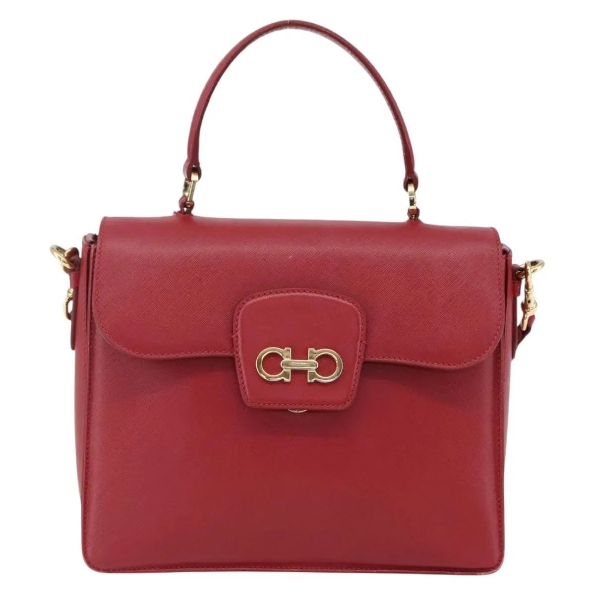 Salvatore Ferragamo Gancini Leather, Red, Leather, Handbag