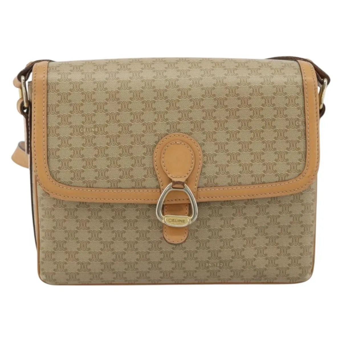 Celine Vintage Macadam Canvas and Leather, Beige, Canvas, Shoulder Bag