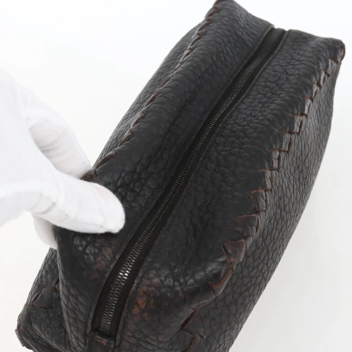 Bottega Veneta Zip Clutch Leather, Brown, Leather, Clutch