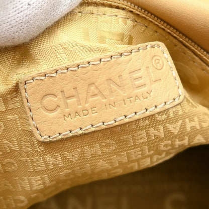 Chanel Square Stitch CC Boston Quilted Leather, Beige, Leather, Handbag