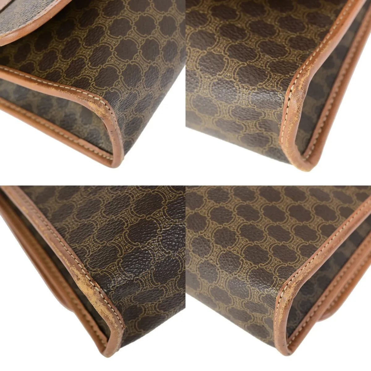 Celine Vintage Macadam Canvas and Leather, Brown, Canvas, Shoulder Bag