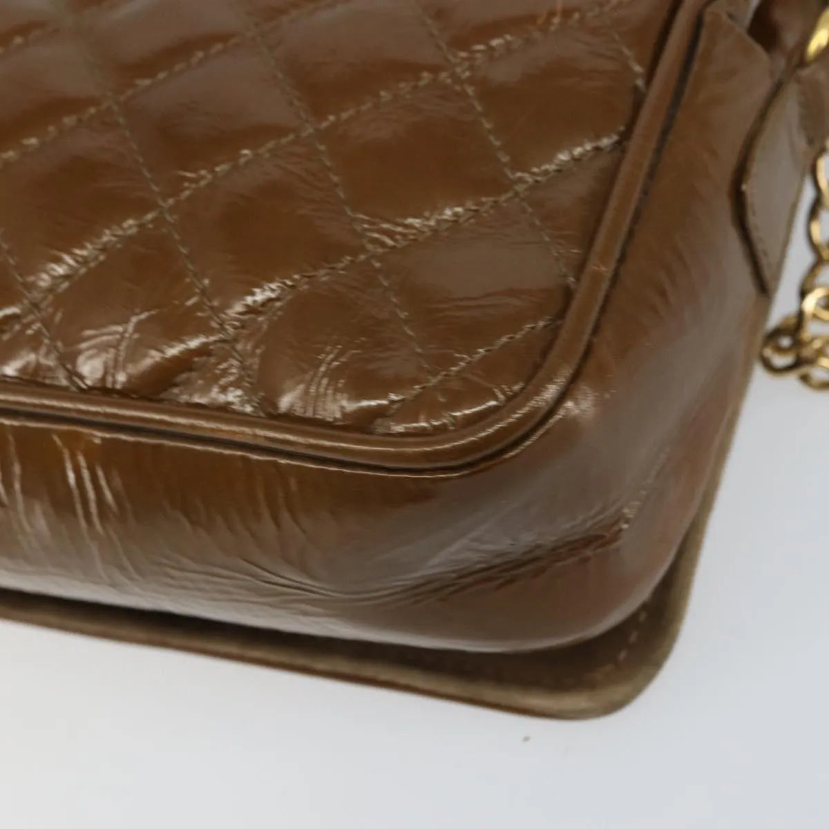 Bally Vintage Chain Quilted Patent leather, Brown, Patent Leather, Shoulder Bag