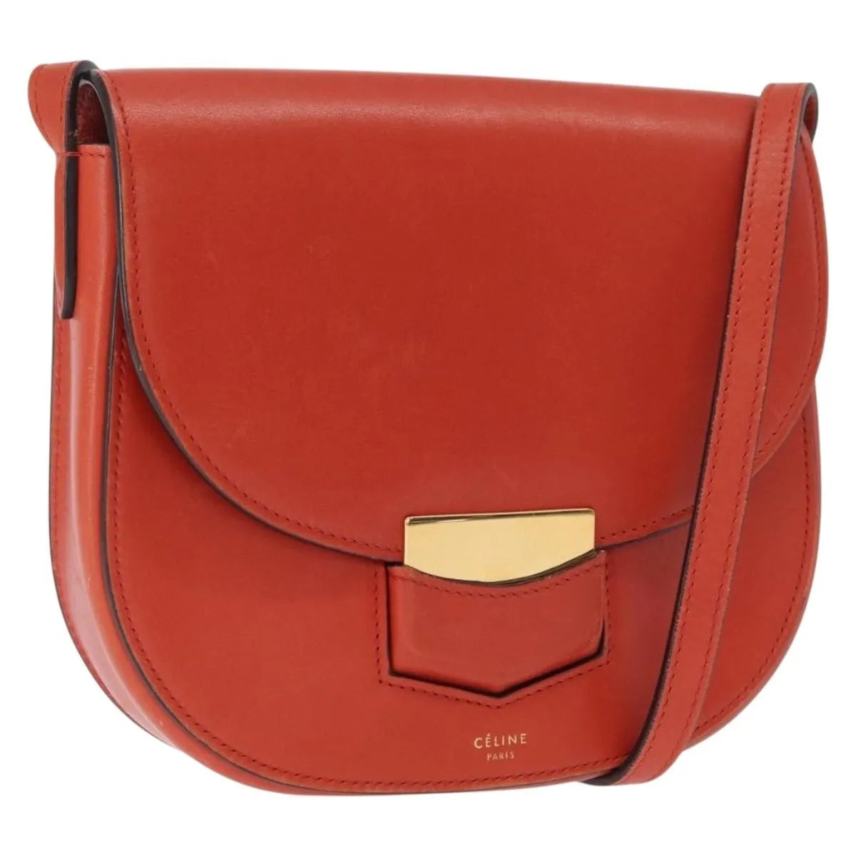 Celine Trotteur Messenger Calfskin, Orange, Leather, Shoulder Bag