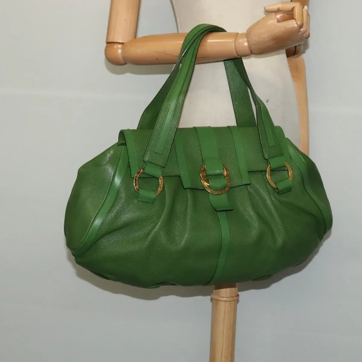 Bvlgari Chandra Hobo Leather, Green, Leather, Handbag