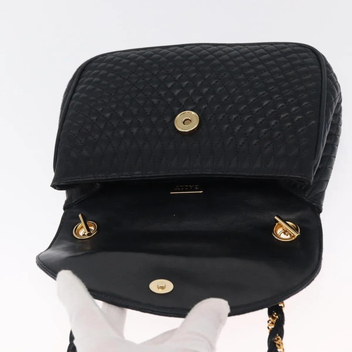 Bally Vintage Chain Quilted Leather, Navy, Leather, Shoulder Bag
