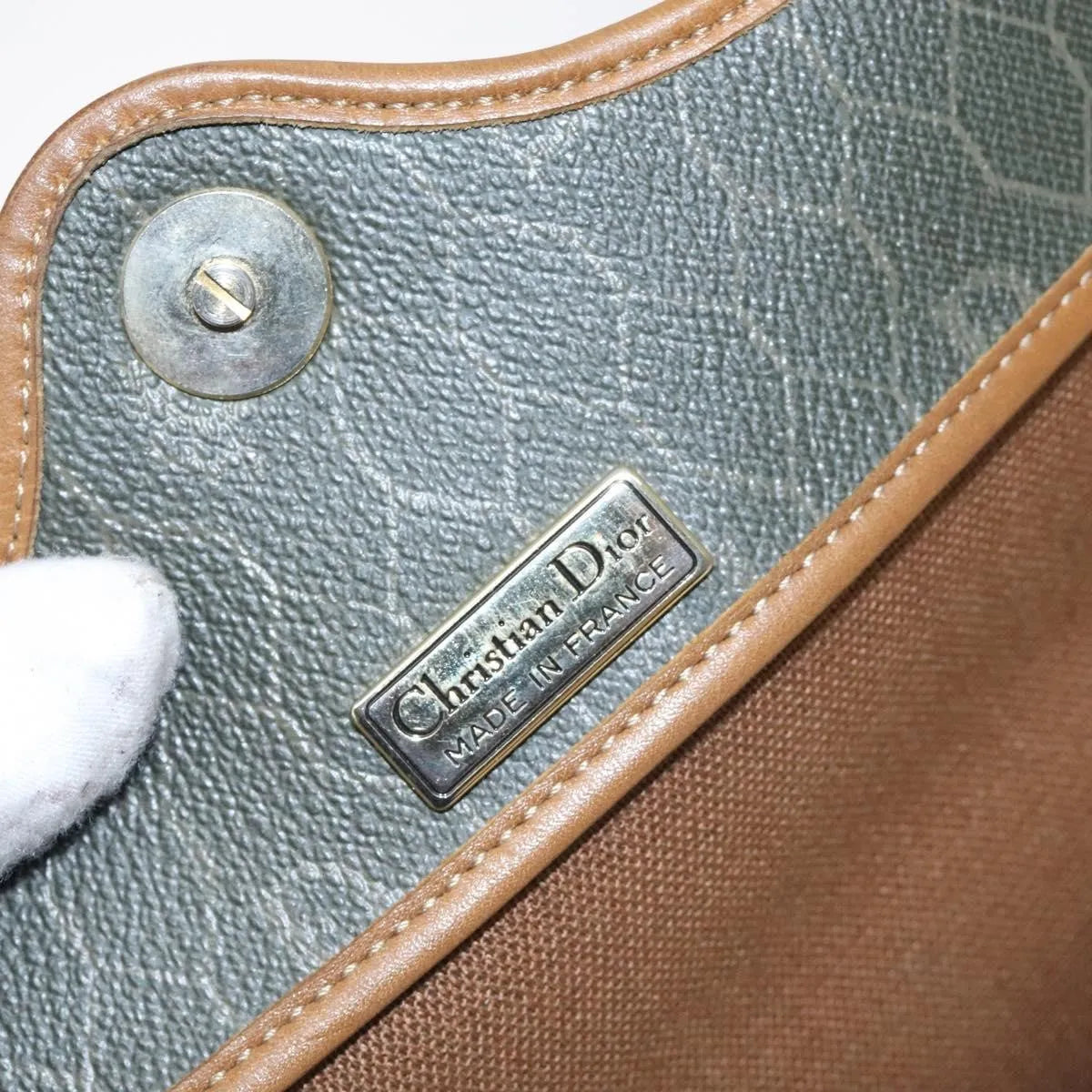 Christian Dior Vintage Honeycomb Flap Coated Canvas, Green, Canvas, Shoulder Bag