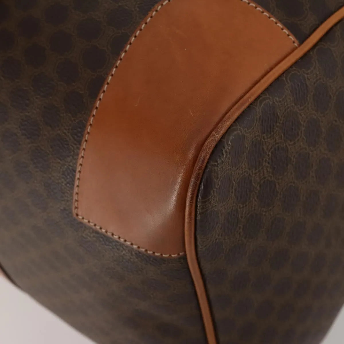 Celine Vintage Macadam Boston Canvas and Leather, Brown, PVC, Handbag
