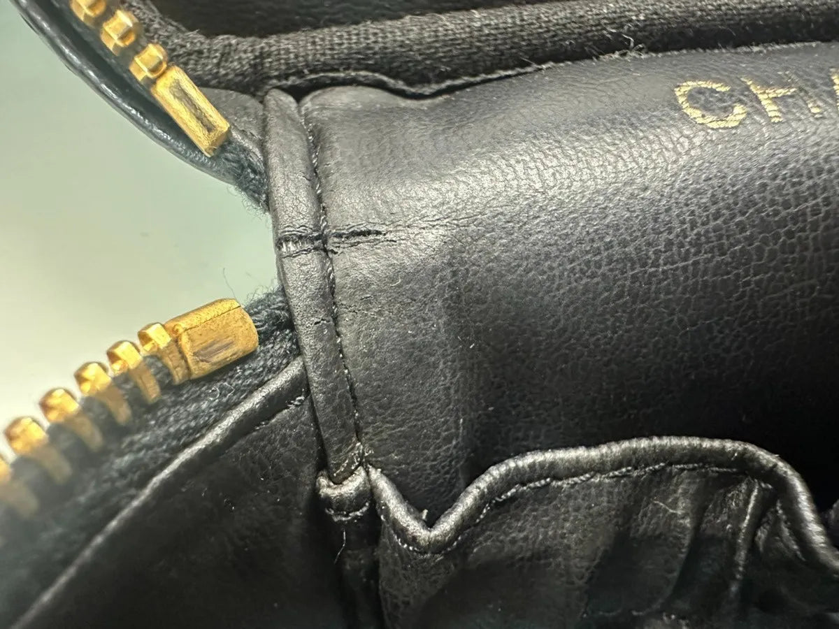 Chanel Vintage Timeless Cosmetic Case Caviar, Black, Leather, Handbag