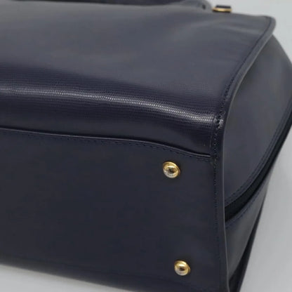 Celine Circle Logo Leather, Blue, Leather, Handbag