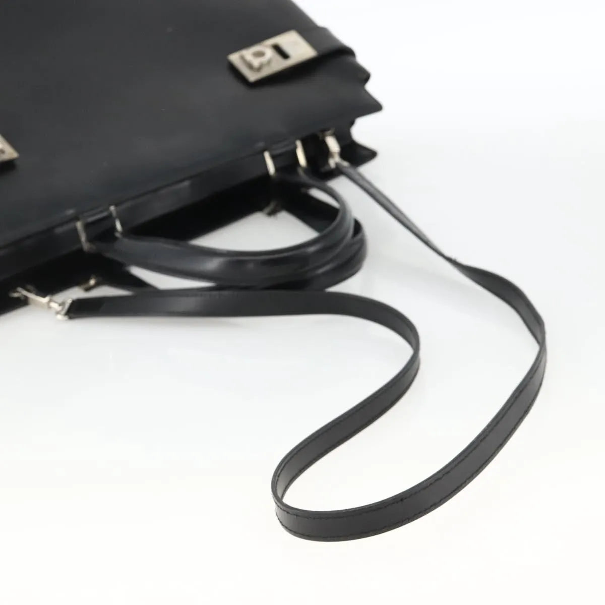 Salvatore Ferragamo Double Gancini Side Buckle Tote Leather, Black, Leather, Handbag
