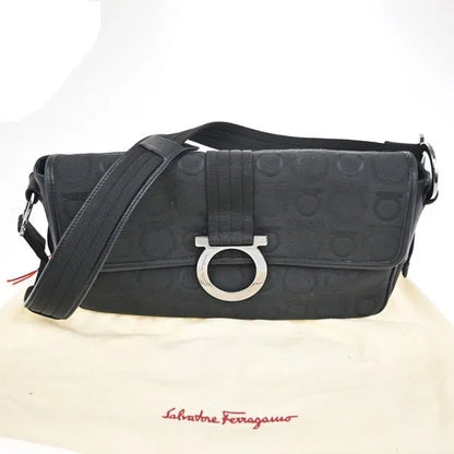 Salvatore Ferragamo Gancini Canvas, Black, Canvas, Shoulder Bag