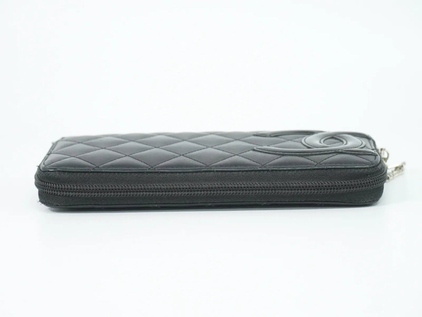 Chanel Cambon Zip Around Quilted Lambskin, Black, Leather, Wallet