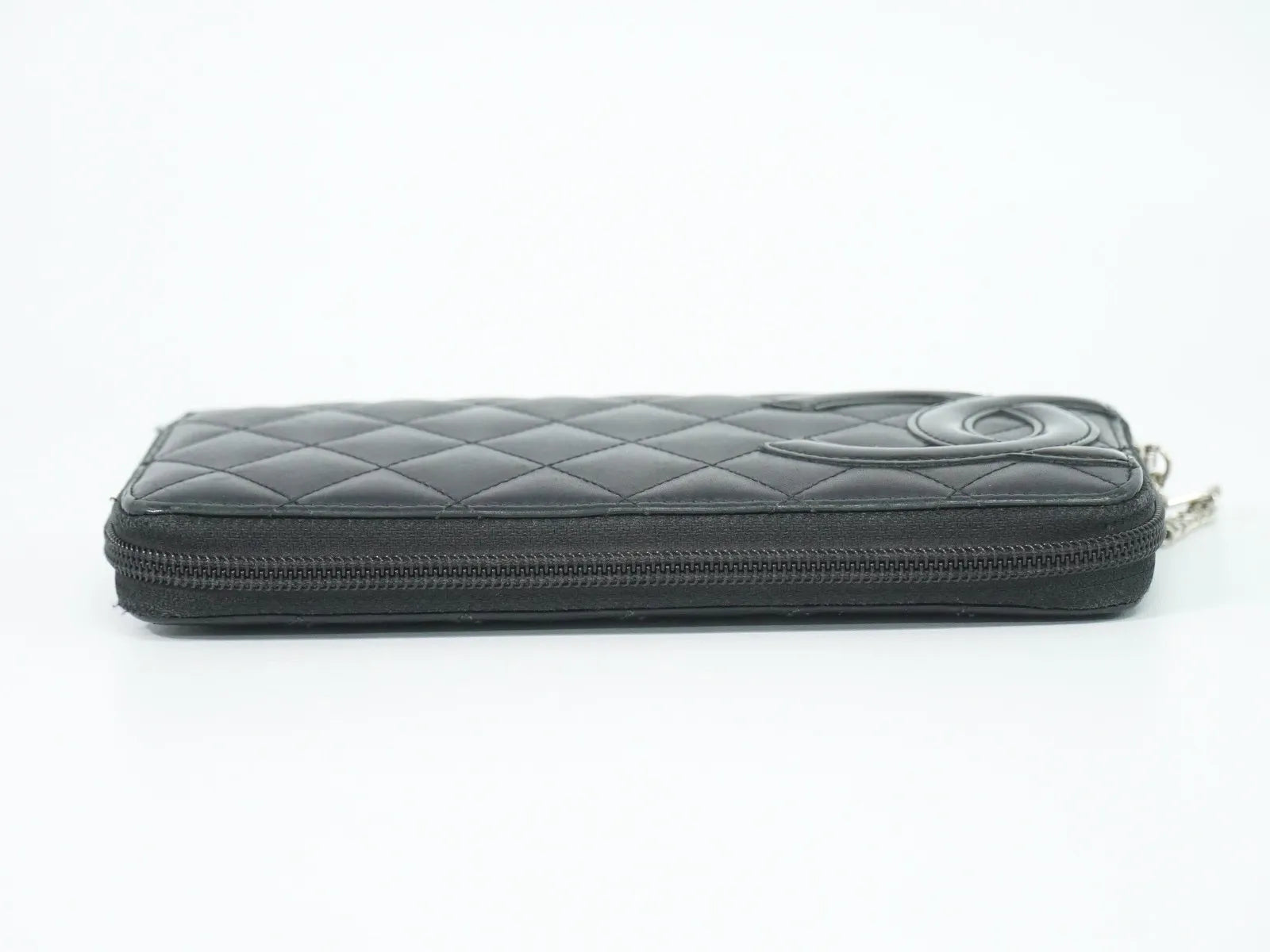 Chanel Cambon Zip Around Quilted Lambskin, Black, Leather, Wallet