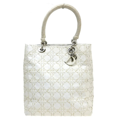 Christian Dior Vintage Lady Dior Cannage Quilt Lambskin, White, Leather, Handbag