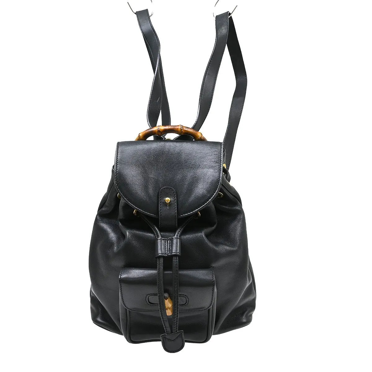 Gucci Vintage Bamboo Leather, Black, Leather, Backpack