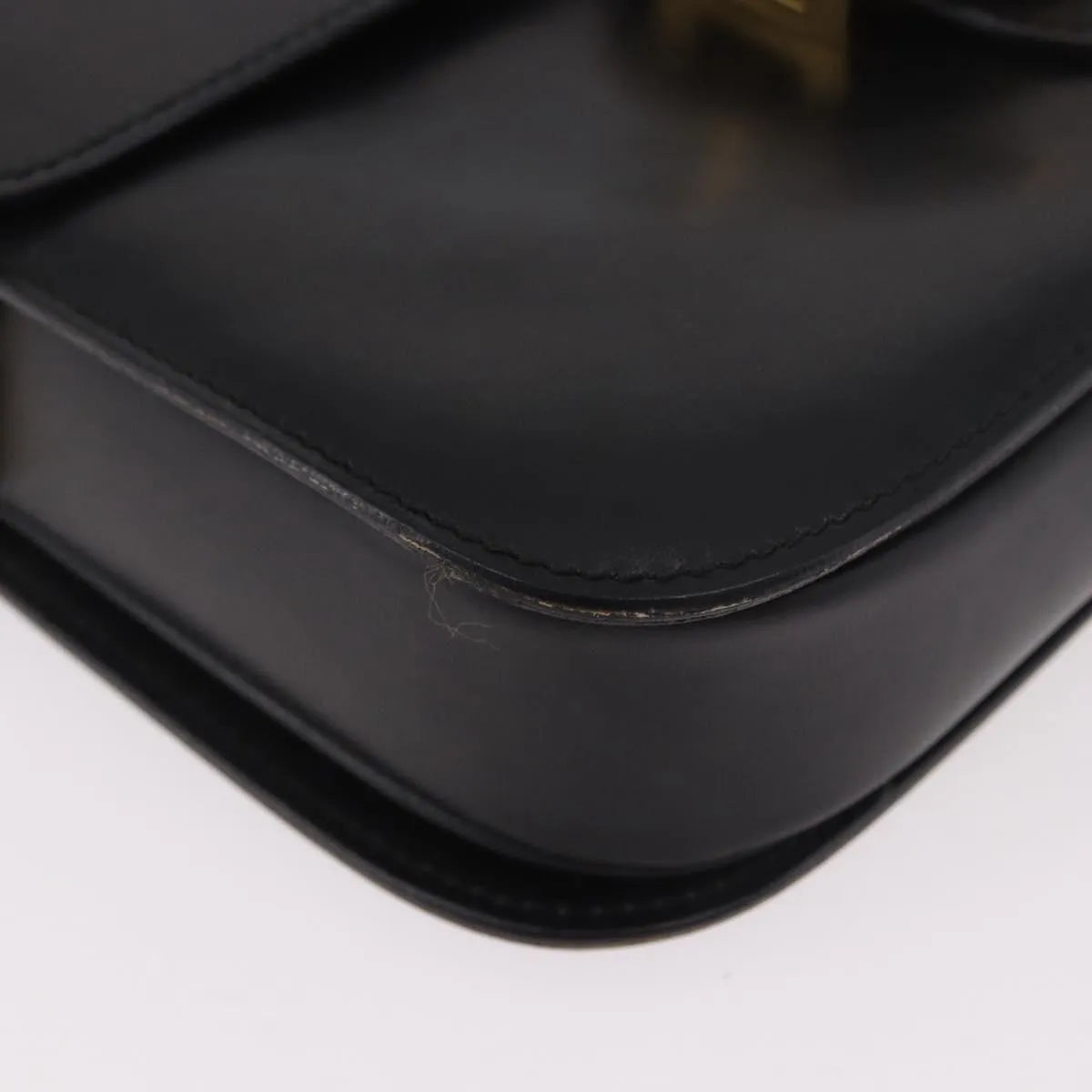 Celine Vintage Circle Logo Leather, Black, Leather, Shoulder Bag