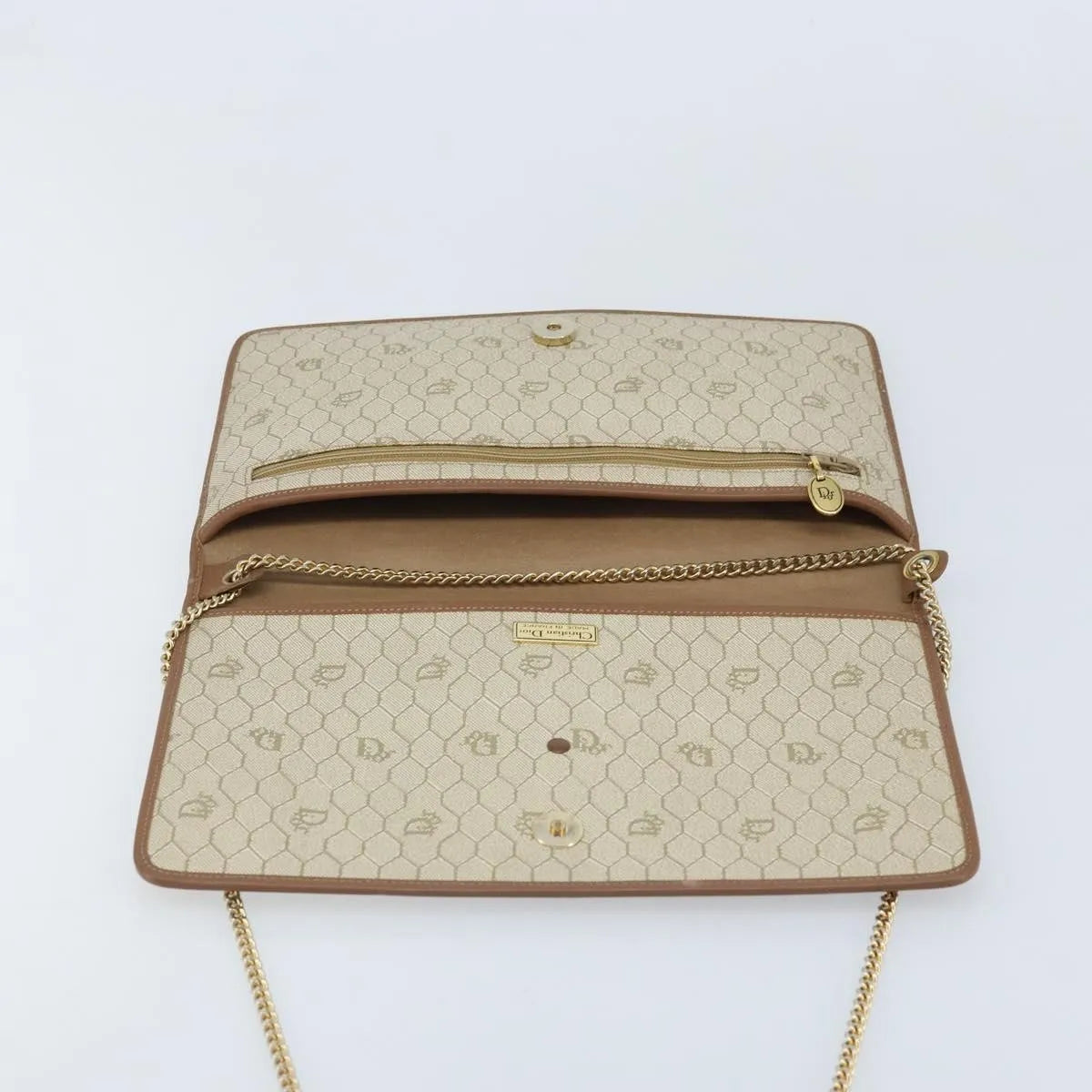 Christian Dior Vintage Honeycomb chain Canvas, Beige, Canvas, Shoulder Bag