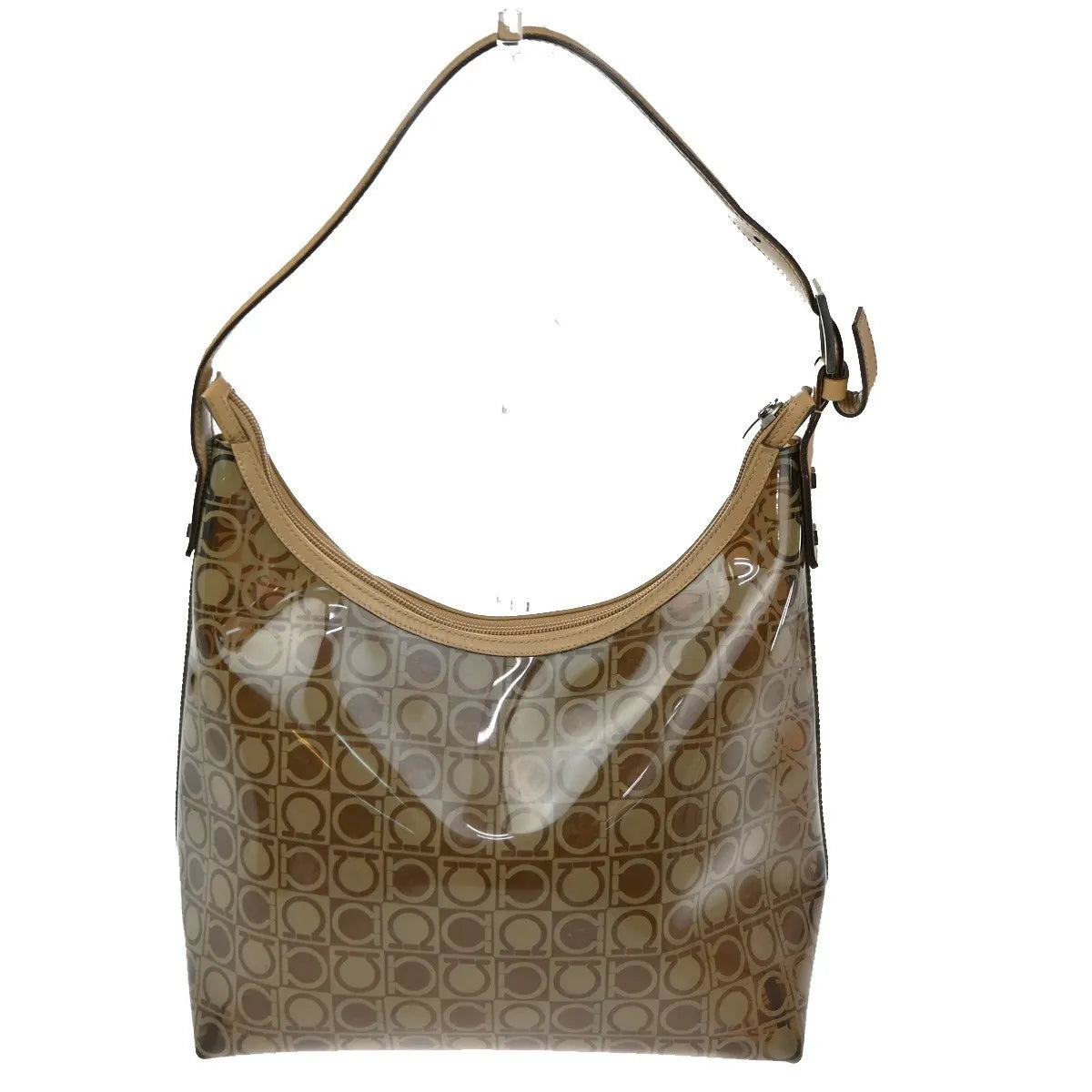 Salvatore Ferragamo Gancini Vinyl, Brown, Plastic, Shoulder Bag