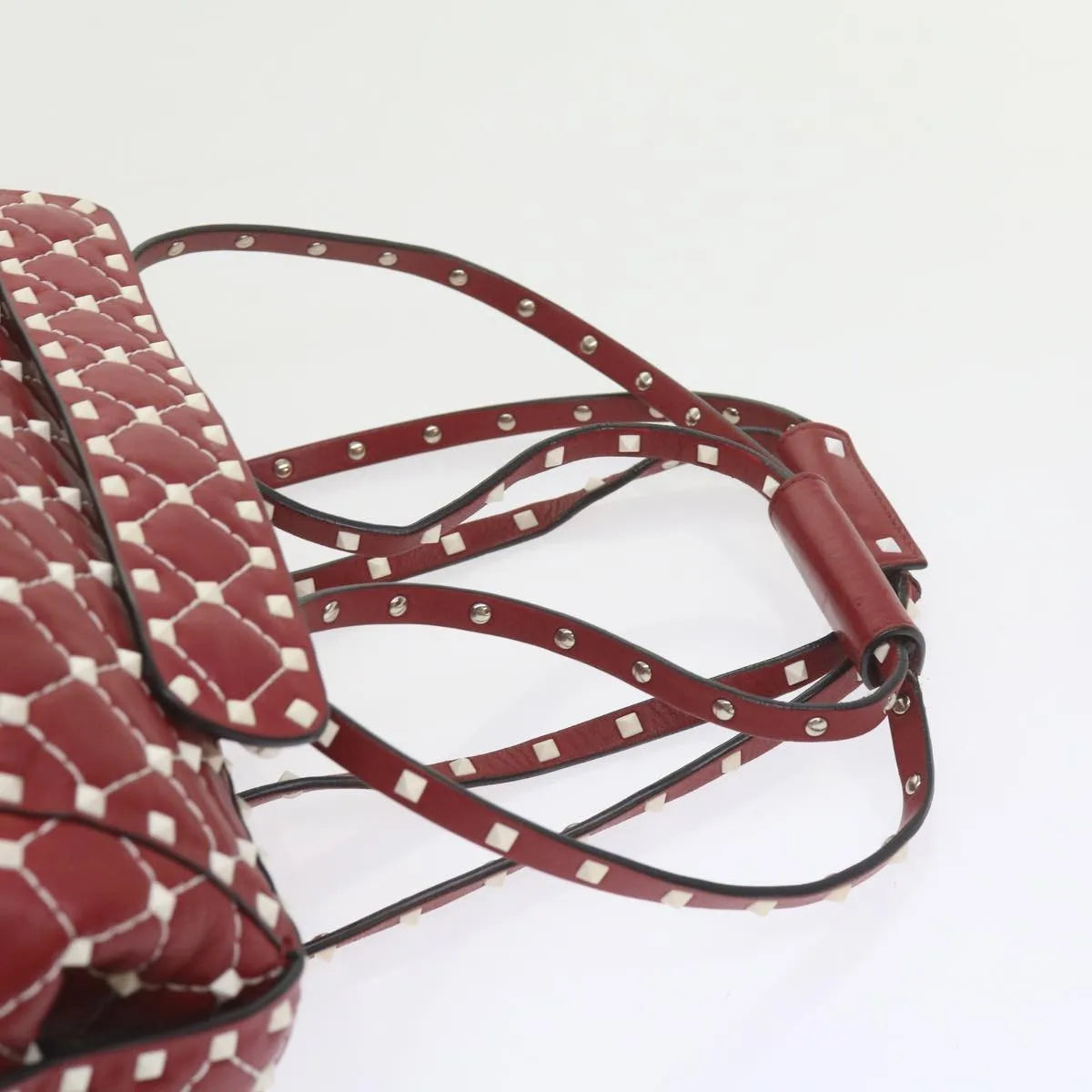 Valentino Garavani Free Rockstud Spike Duffle Quilted Leather, Red, Leather, Shoulder Bag