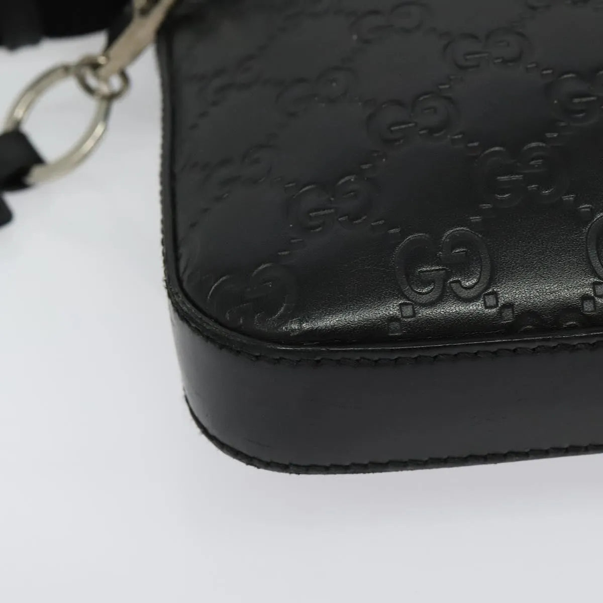 Gucci Signature Zip Messenger Guccissima Leather, Black, Leather, Shoulder Bag