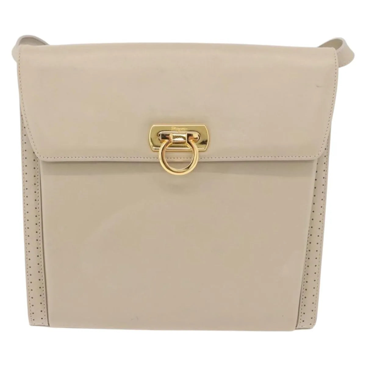 Salvatore Ferragamo Gancini Leather, Beige, Leather, Shoulder Bag