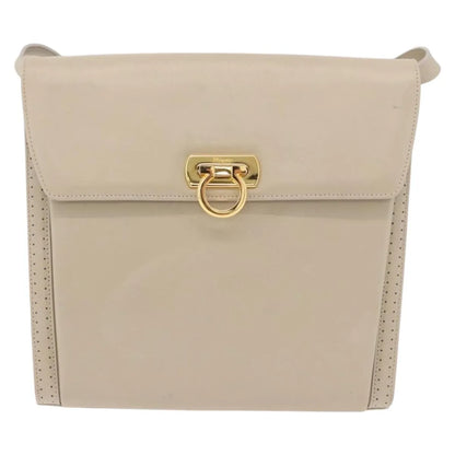 Salvatore Ferragamo Gancini Leather, Beige, Leather, Shoulder Bag