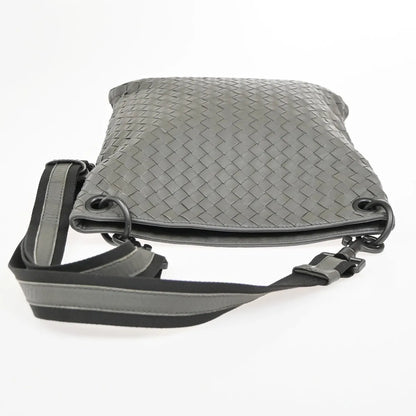Bottega Veneta Flat Messenger Intrecciato Nappa, Gray, Leather, Shoulder Bag