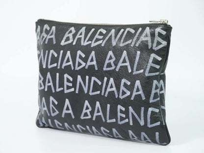 Balenciaga Graffiti Leather, Black, Leather, Clutch