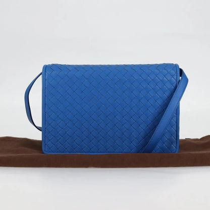 Bottega Veneta Double Compartment Flap Intrecciato Nappa, Blue, Leather, Shoulder Bag
